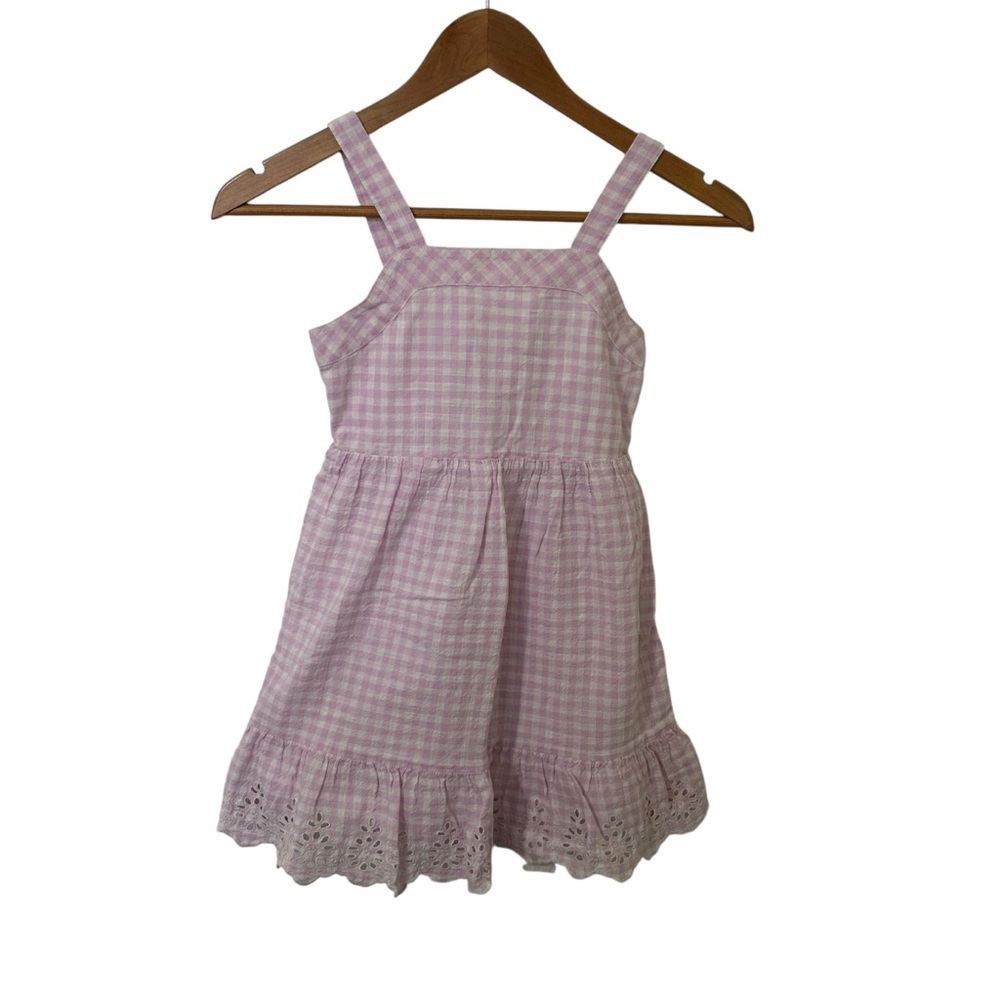 Cat & Jack Kids Pink Gingham Cotton Sundress with Eyelet Hem Girls Size M (7/8)